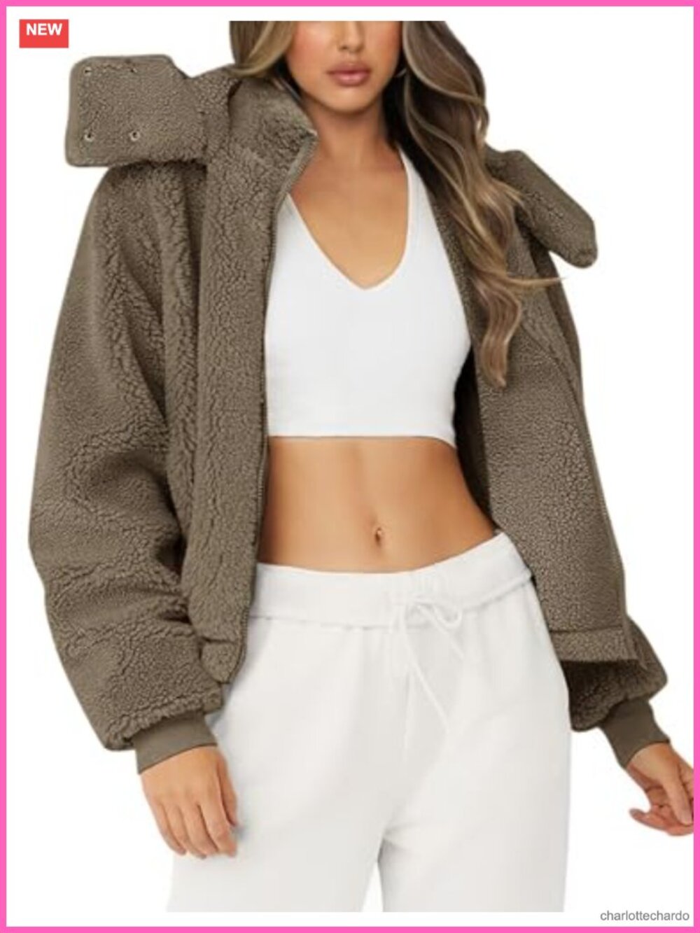 Womens Faux Fur Hooded Coat Full Zip Sherpa Fleece Jacket Loose Warm Outerwear